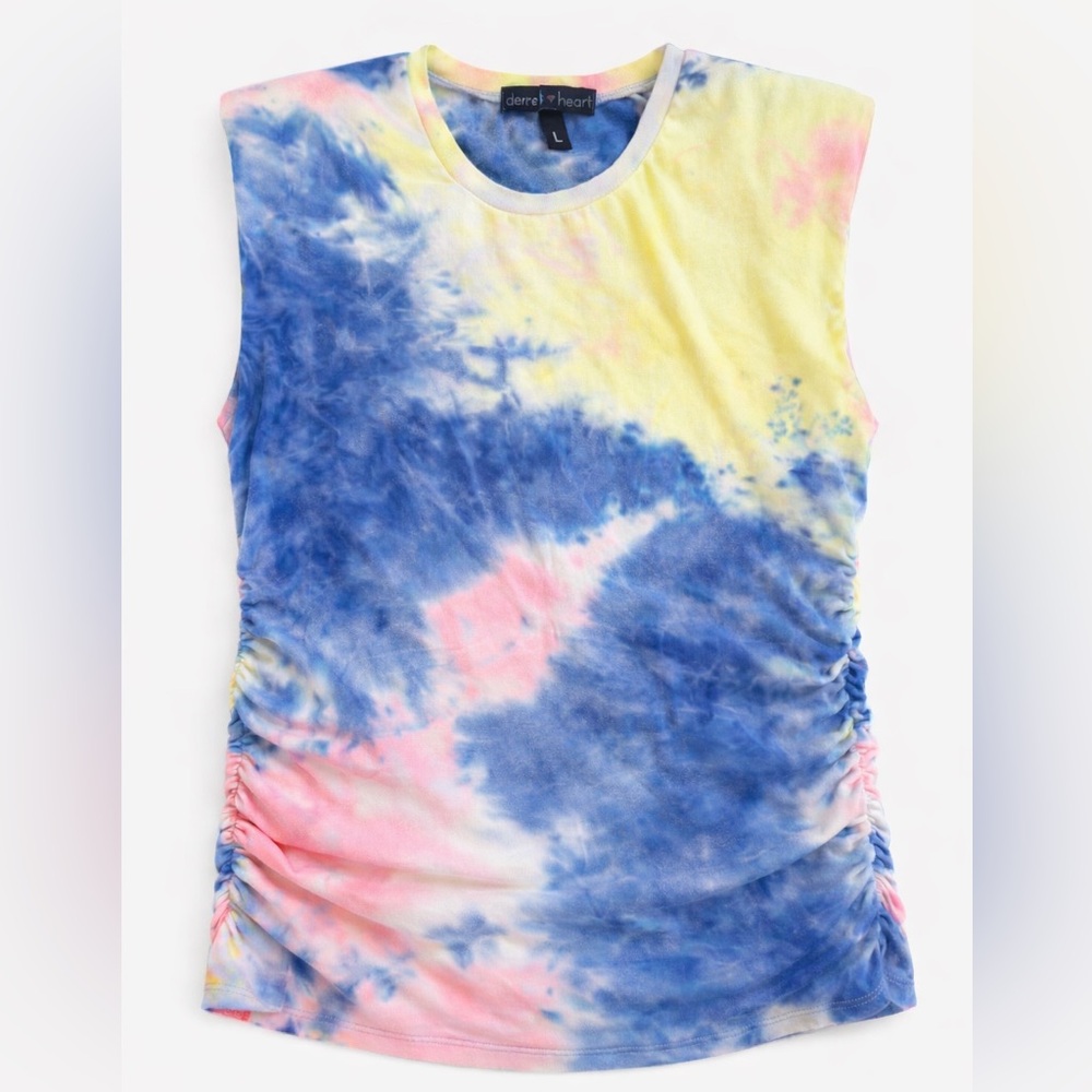 Derek Heart Tie-Dye Ruched Muscle Tank